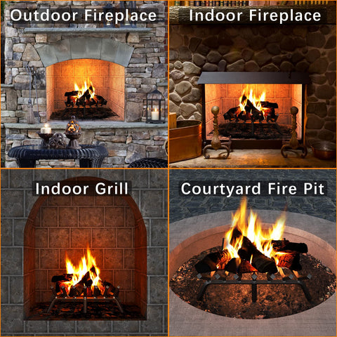 Mr IRONSTONE fireplace grate in use for indoor and outdoor settings