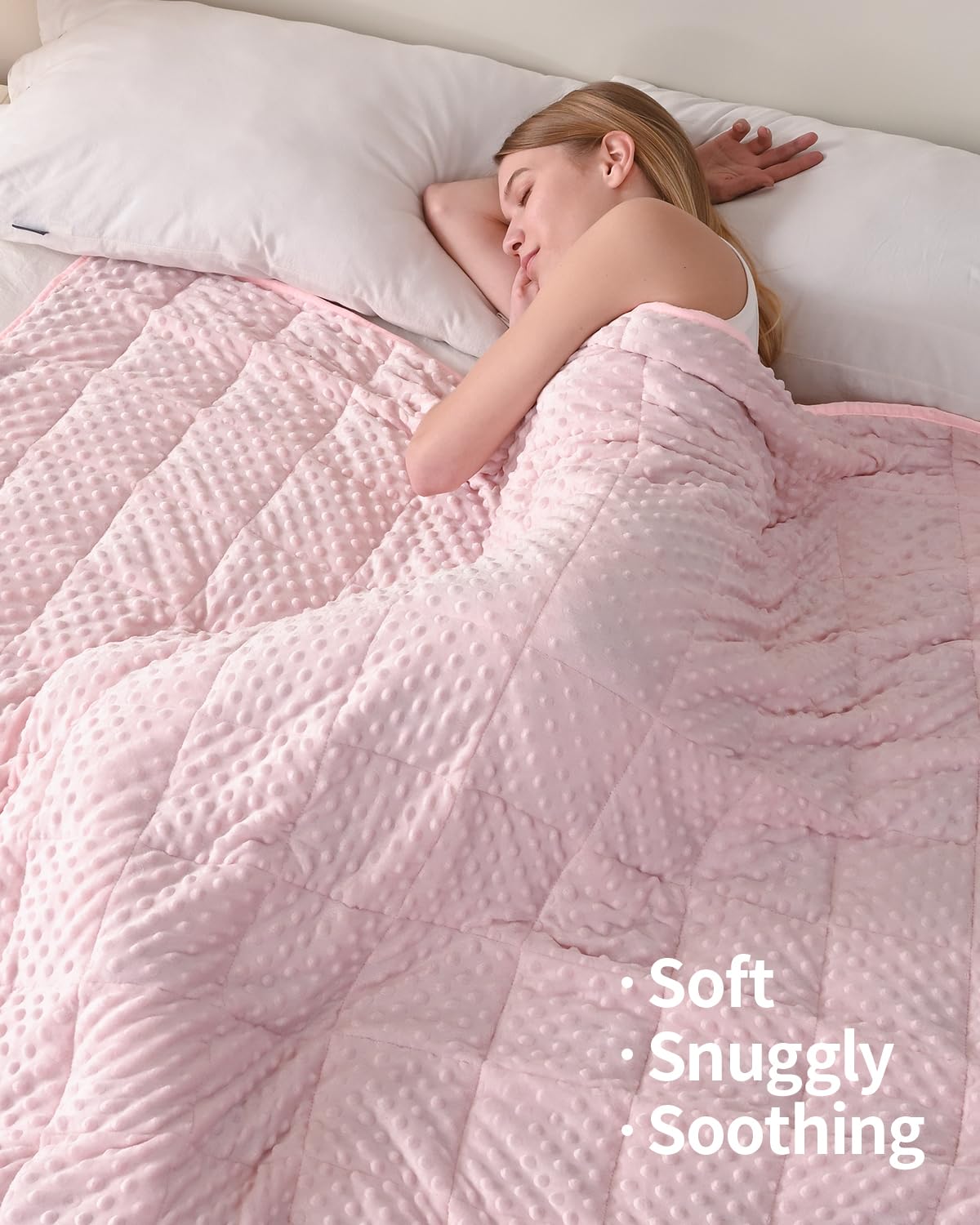 Mr. Sandman minky-dots texture enhances tactile comfort for relaxation.