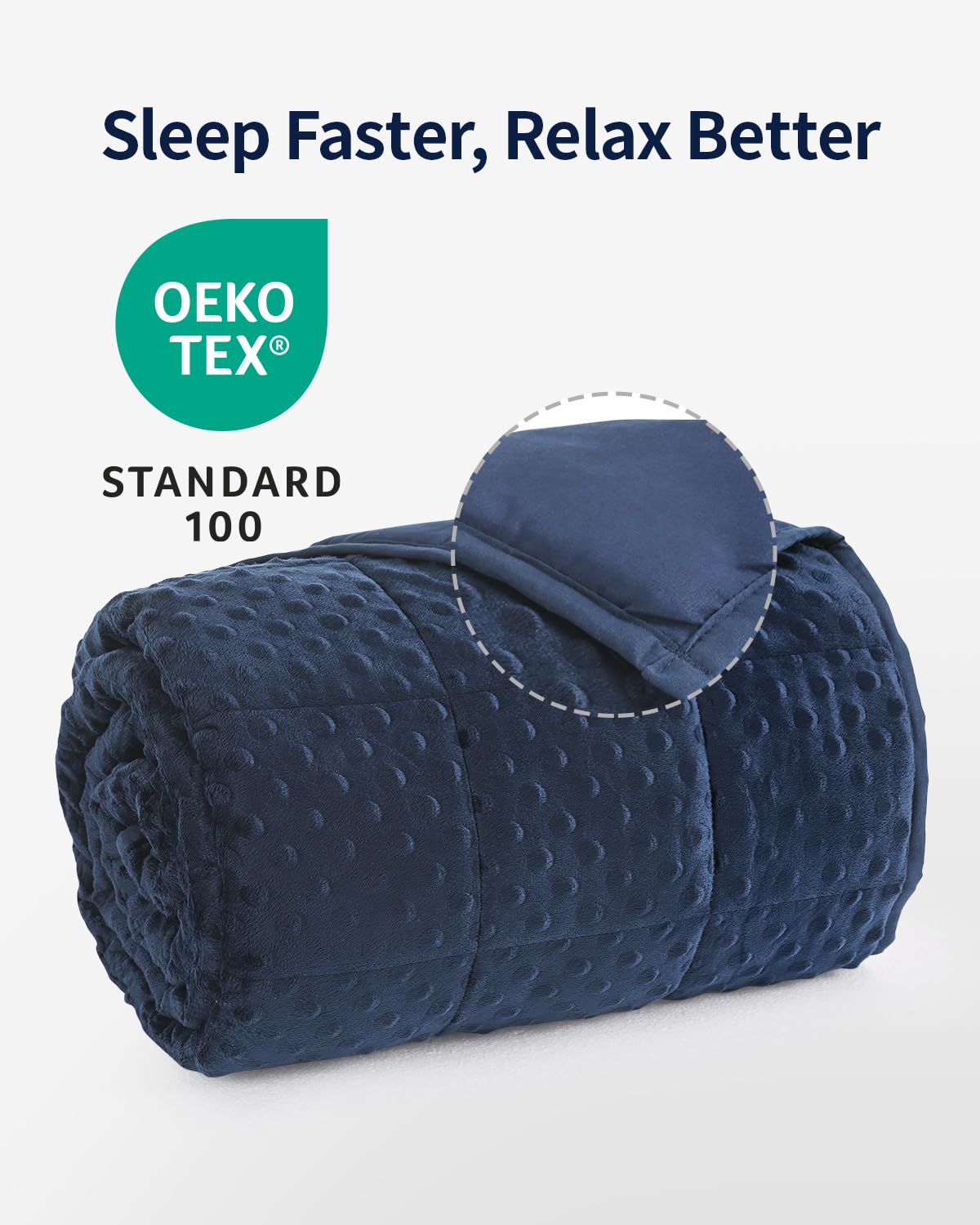 Mr. Sandman weighted blanket navy on a stylish bedroom setup for ambience