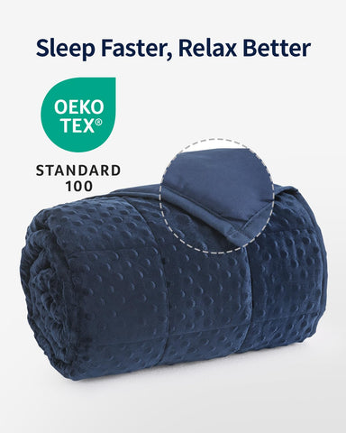 Mr. Sandman weighted blanket navy on a stylish bedroom setup for ambience