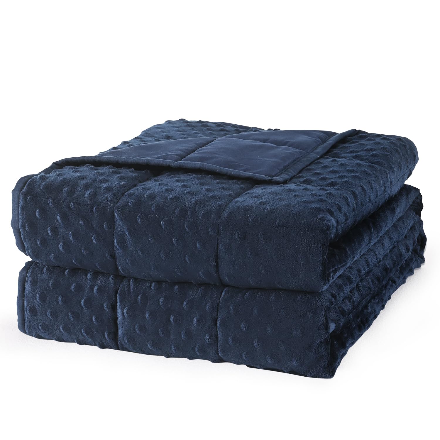 Mr. Sandman weighted blanket navy front view on bed shows inviting comfort