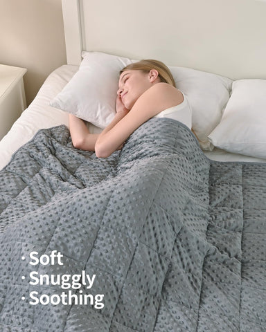 Mr. Sandman weighted blanket grey dots texture highlights tactile pattern for comfort.
