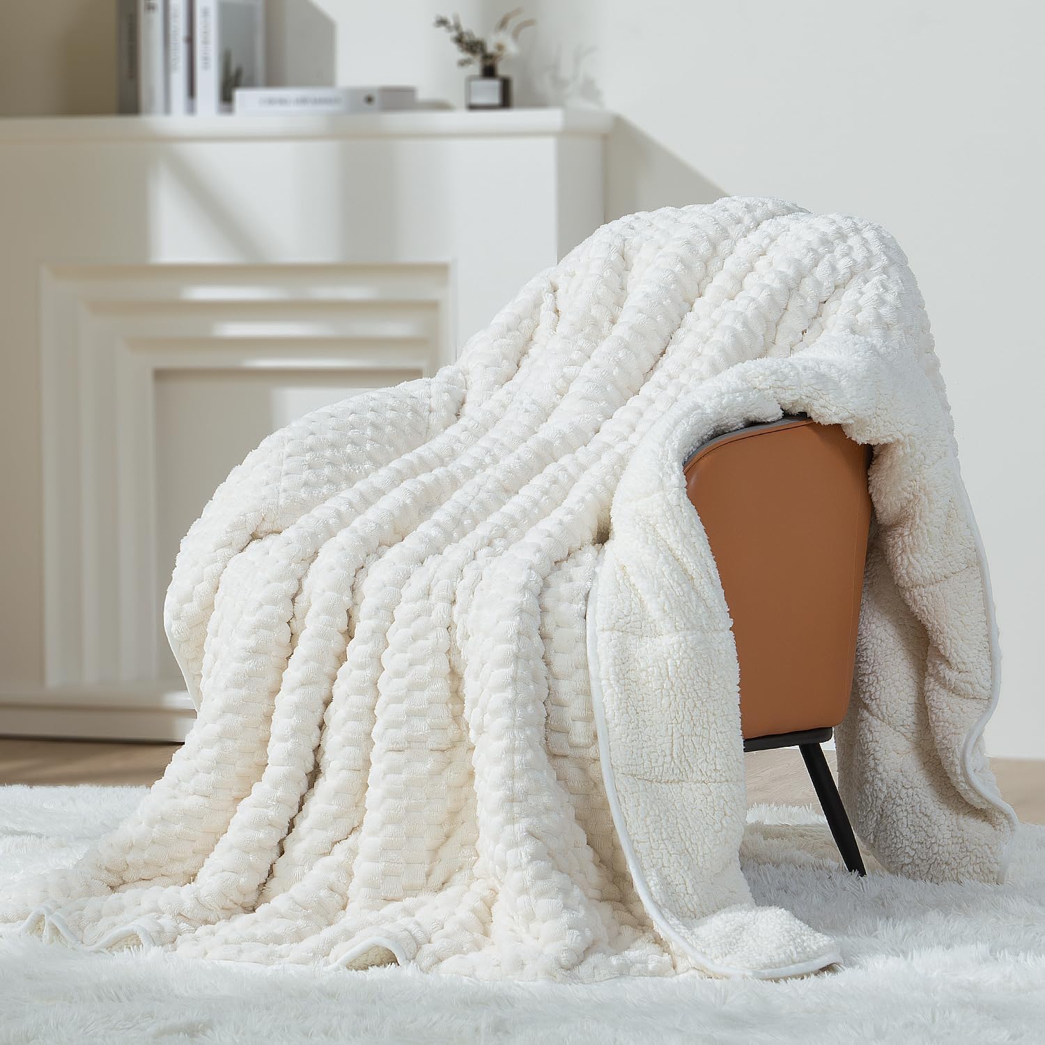 Mr. Sandman weighted blanket folded cream white provides cozy warmth