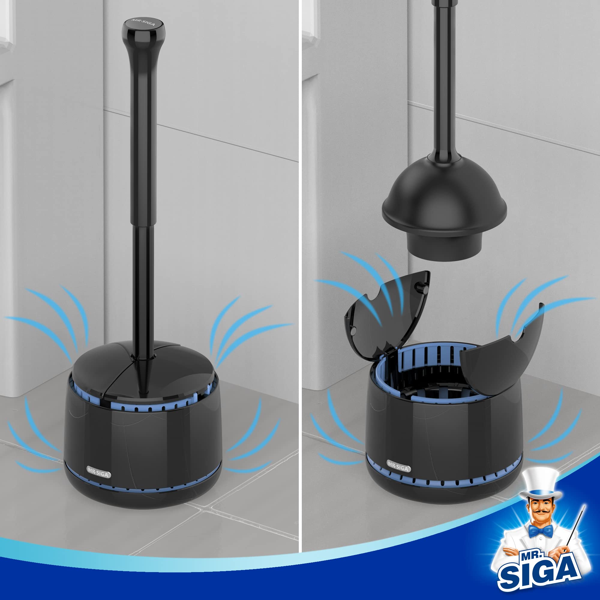 MR.SIGA automatic lid action keeps the plunger clean and dry.
