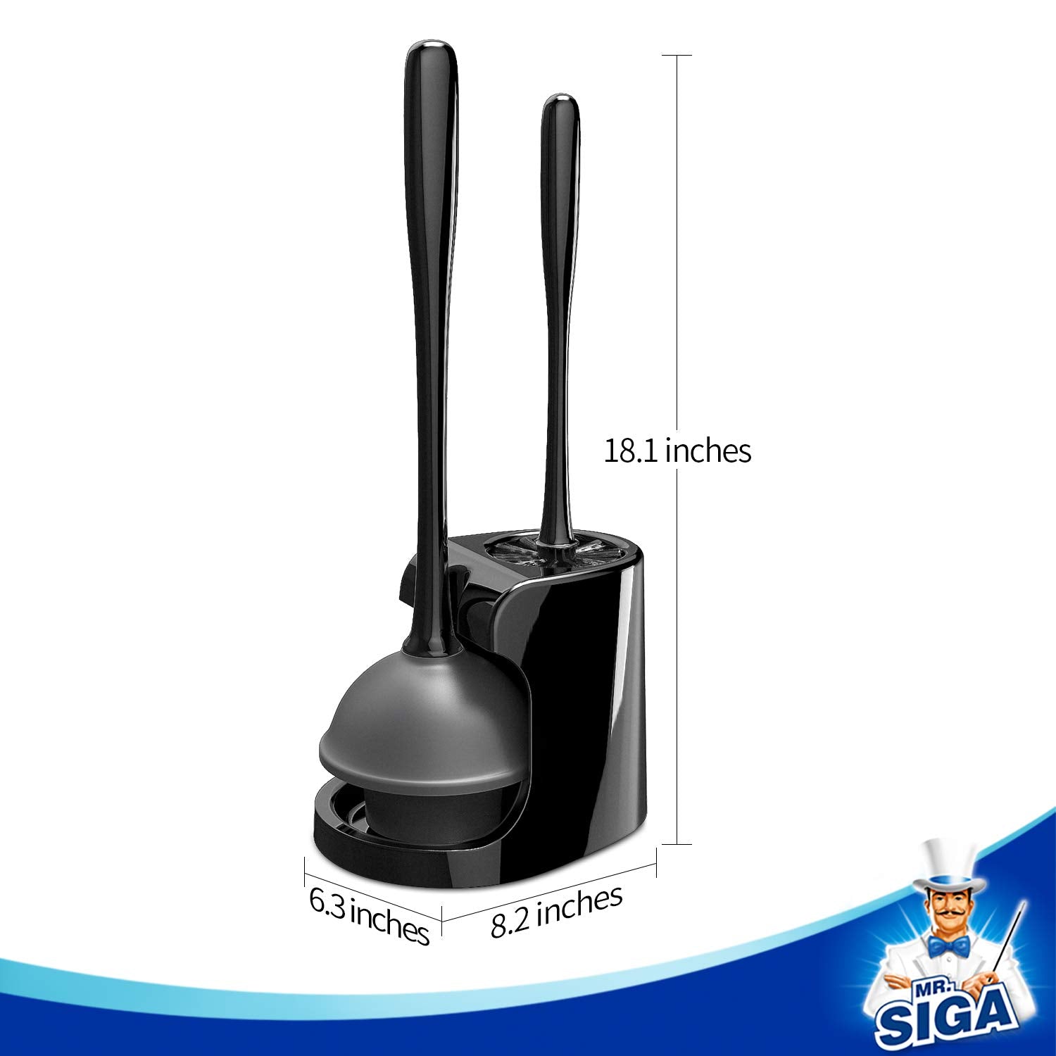 MR.SIGA delivers practical cleaning with a two-in-one tool in a neutral black-white palette.