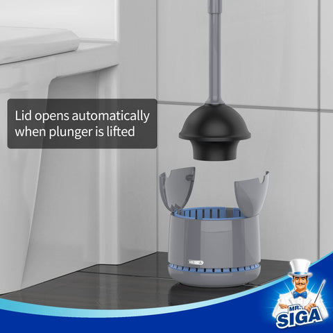 MR.SIGA ergonomic handle detail showing comfortable grip during plunging