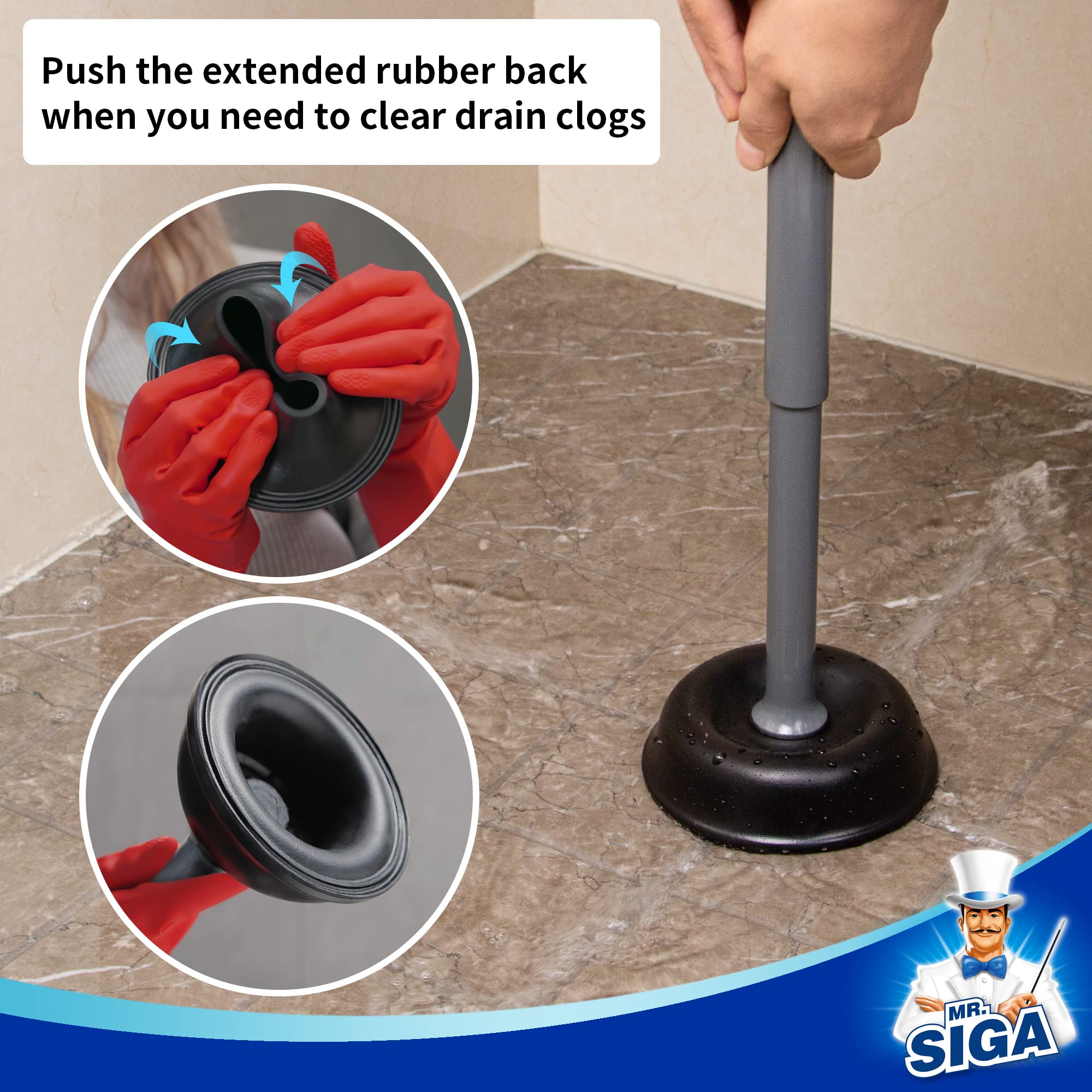 MR.SIGA plunger in neatly organized bathroom enhances space-saving style