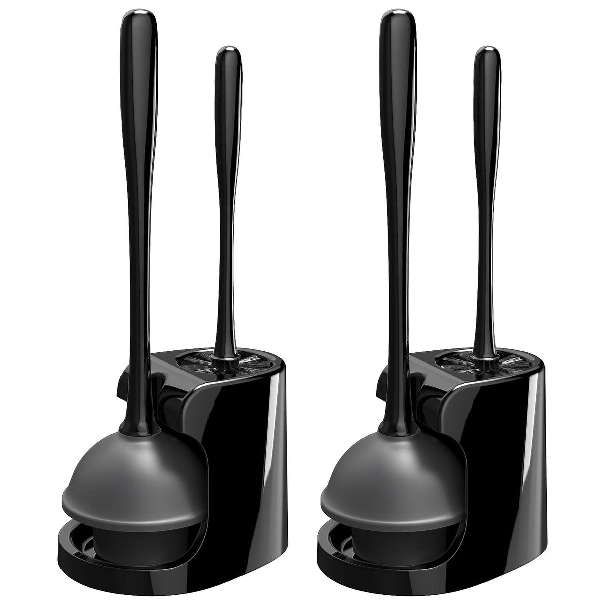 MR.SIGA toilet plunger and bowl brush combo in black with space-saving design for tidy bathrooms.