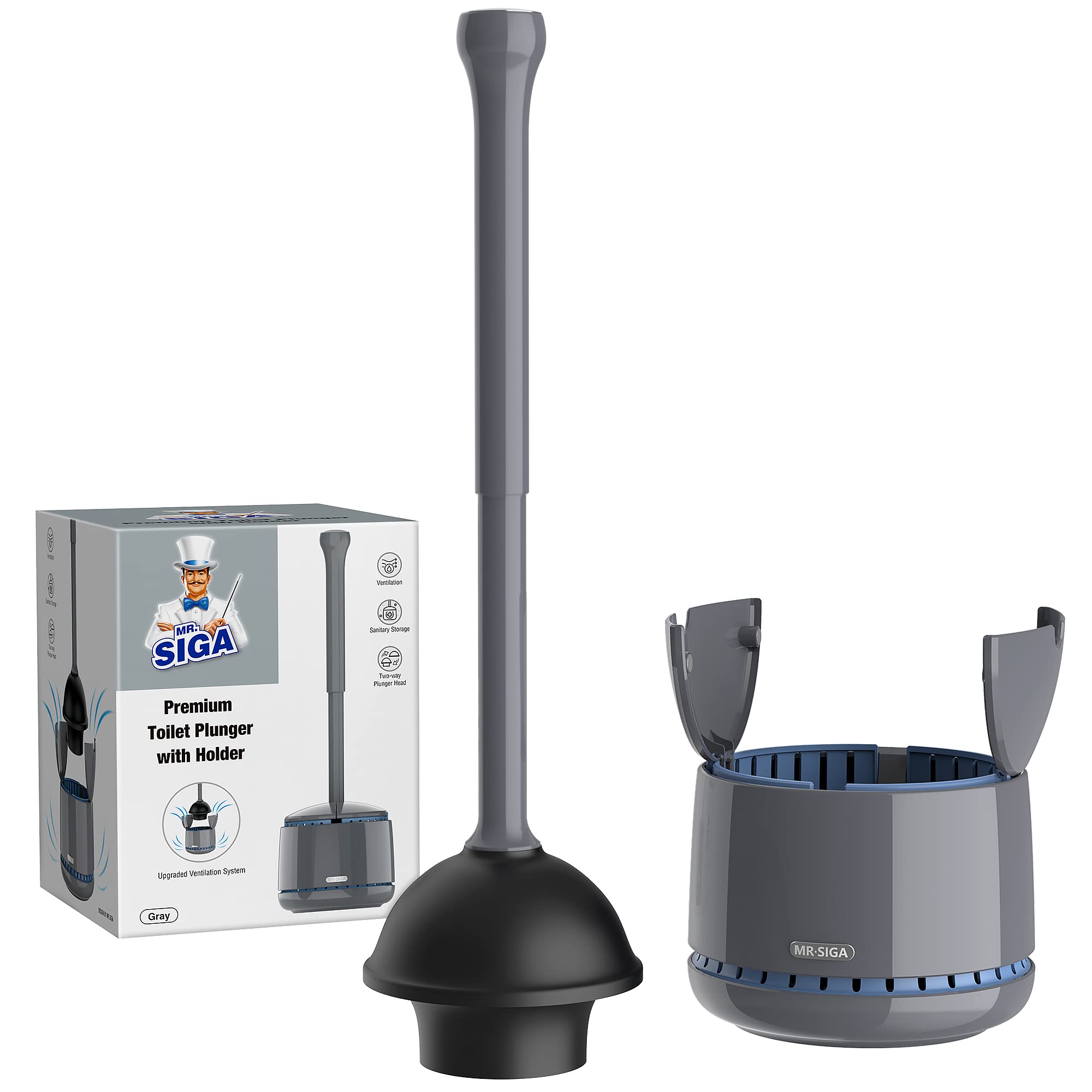 MR.SIGA toilet plunger with holder in setup for a tidy bathroom