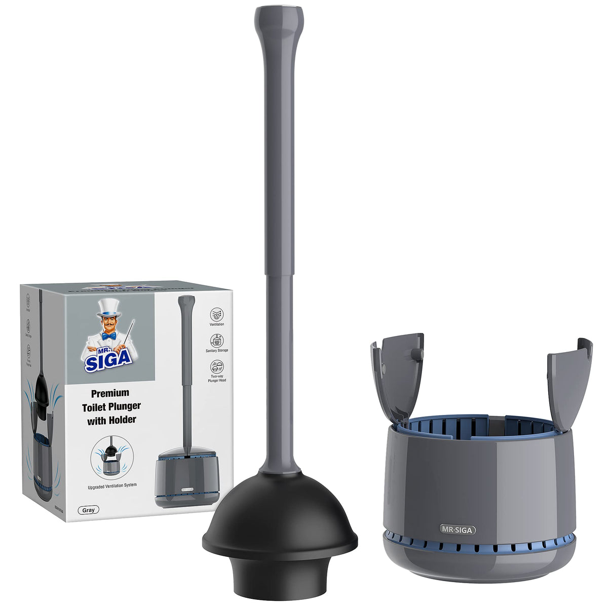 MR.SIGA toilet plunger with holder in setup for a tidy bathroom