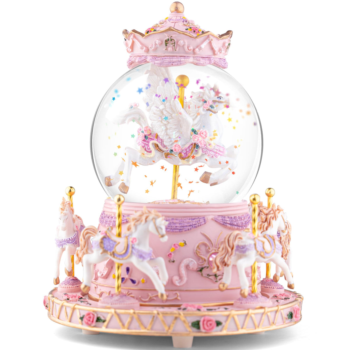 Mr Winder unicorn carousel snow globe with glass globe for an elegant display