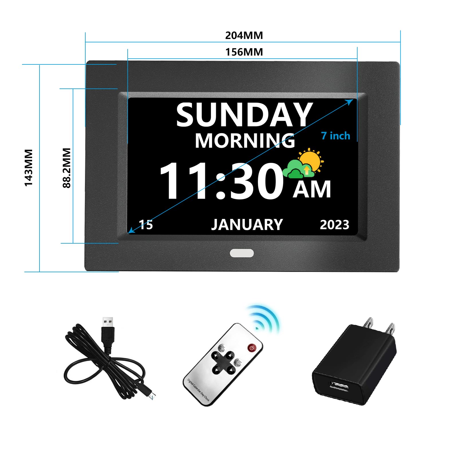 MRCHYDZ clock showing day and date for clear scheduling.