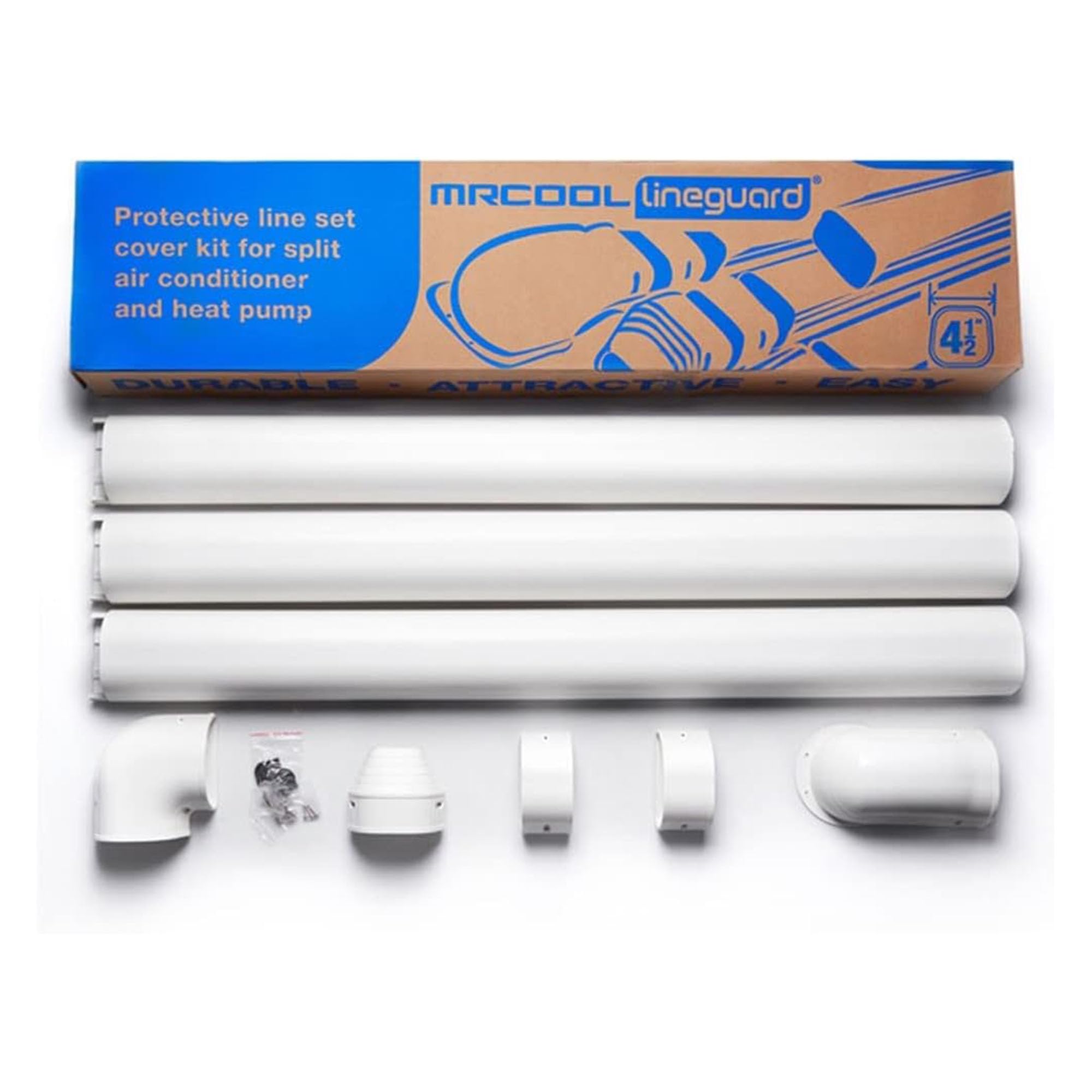 MRCOOL LineGuard 4.5-inch cover protecting outdoor line sets from sun and rain.