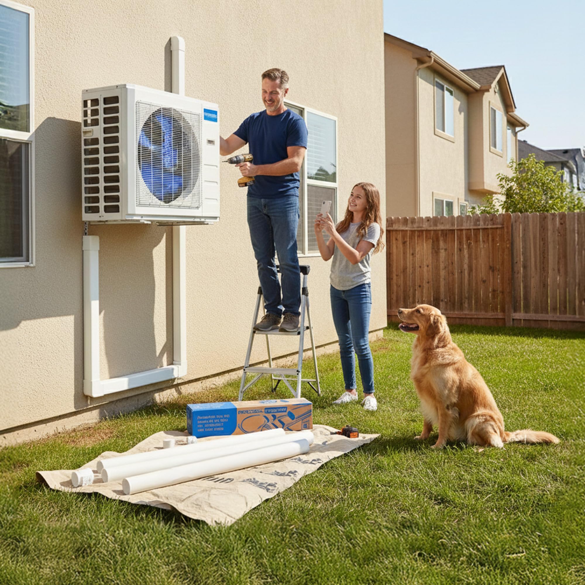 MRCOOL LineGuard complete kit on outdoor unit delivers a polished look.