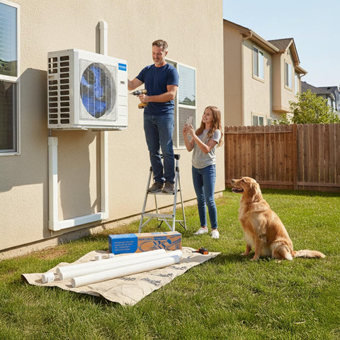 MRCOOL LineGuard complete kit on outdoor unit delivers a polished look.