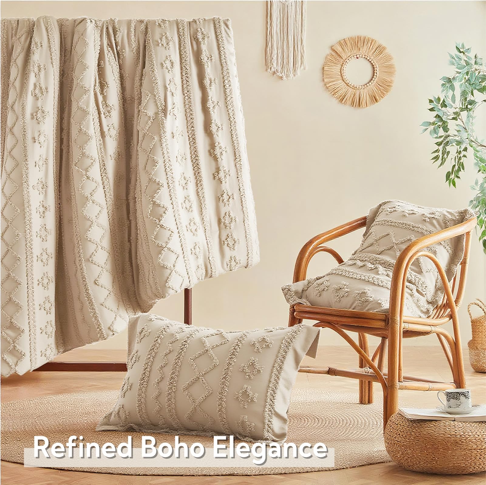 MR&HM embroidered texture accent enhances farmhouse or boho decor.