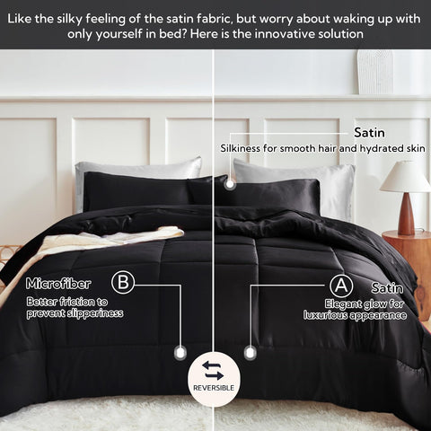 MR&HM satin pillowcase 20x26 in black for silky hair and skin care.