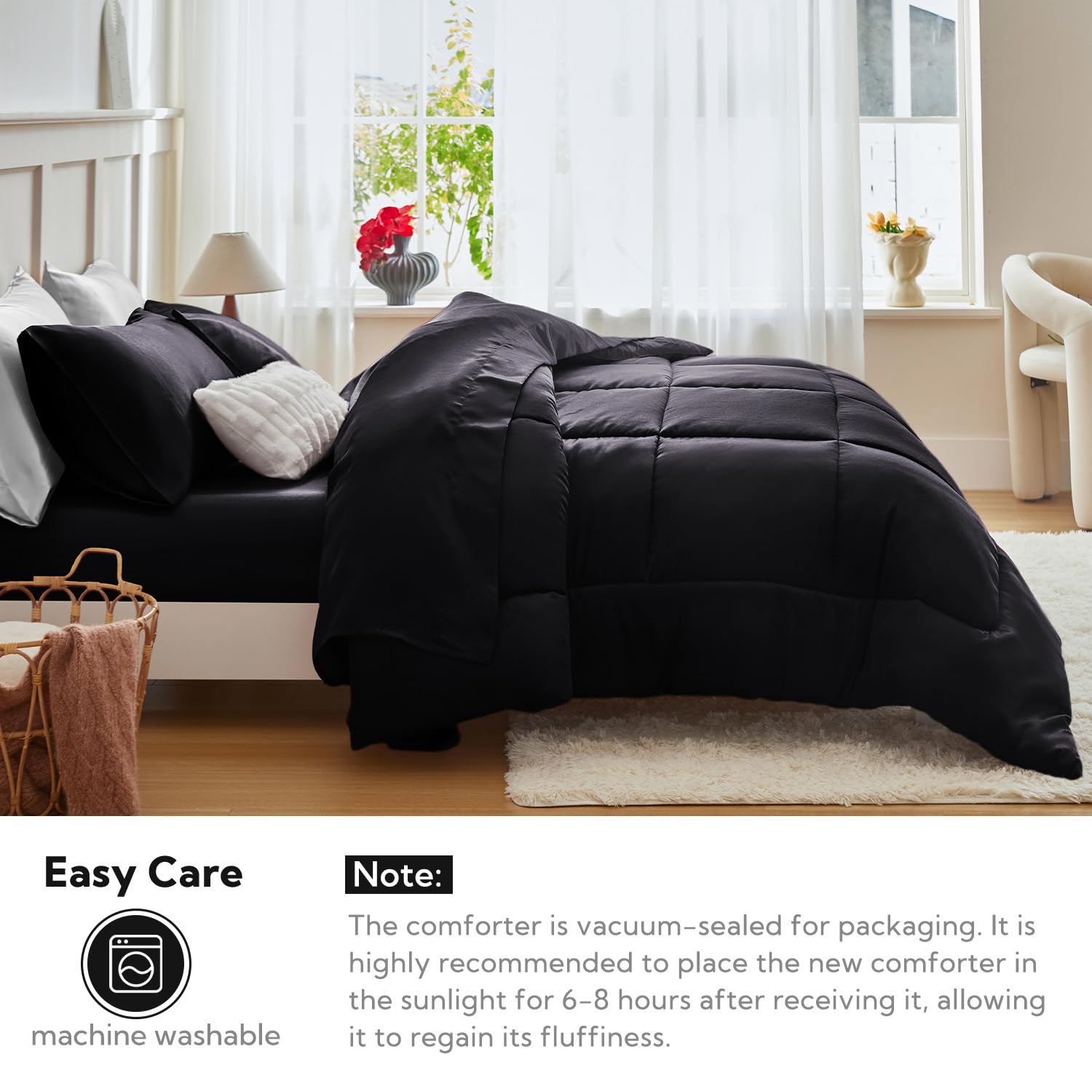 MR&HM black satin look adds a luxurious focal point to your bedroom.