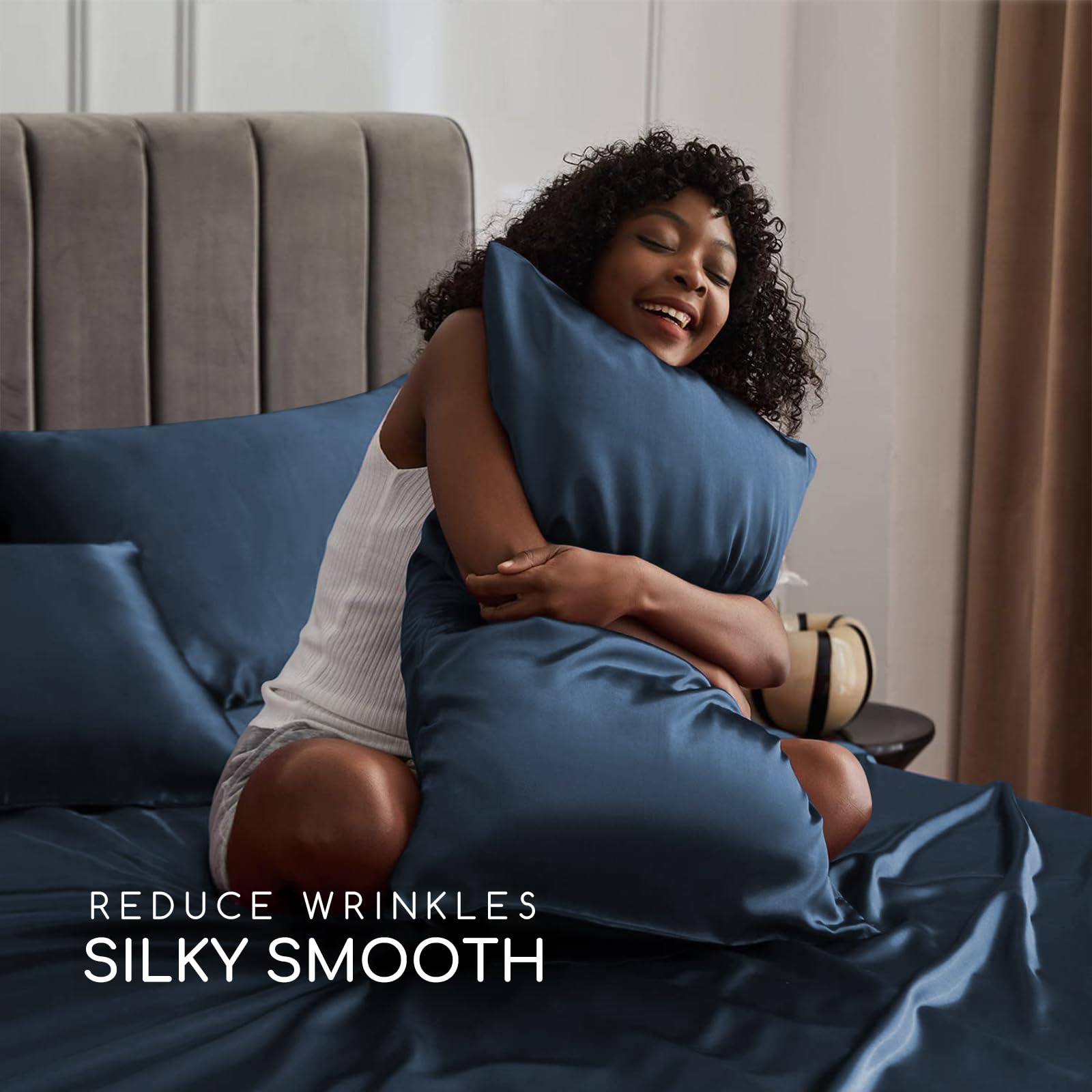 MR&HM queen flat and fitted sheets with 15-inch deep pocket fit securely.