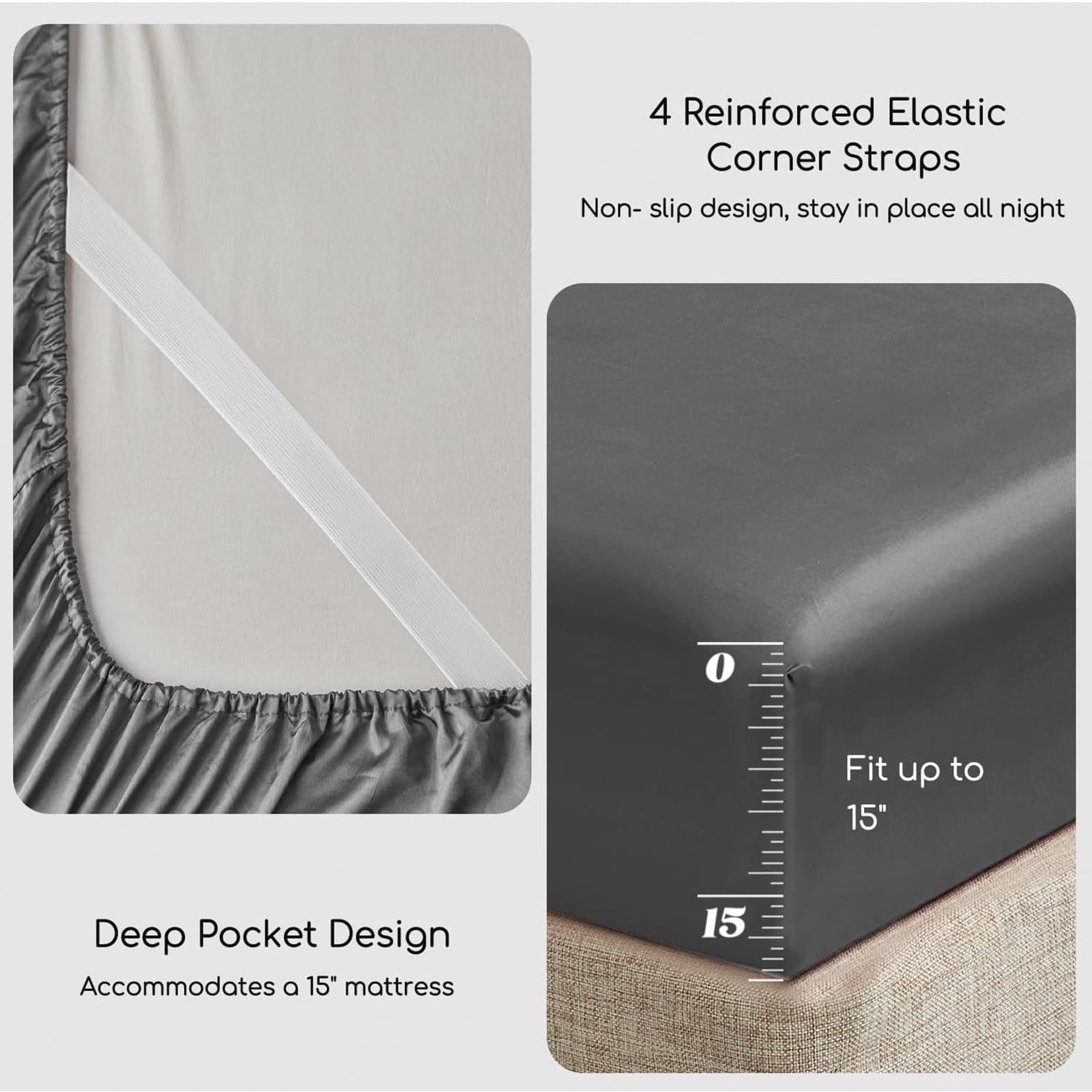 MR&HM satin bed sheets with elastic corner straps prevent slipping