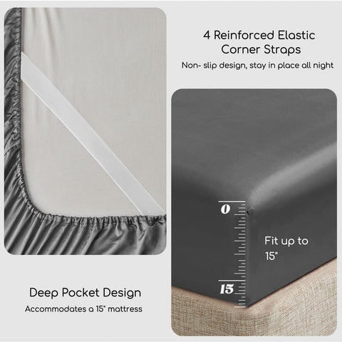 MR&HM satin bed sheets with elastic corner straps prevent slipping