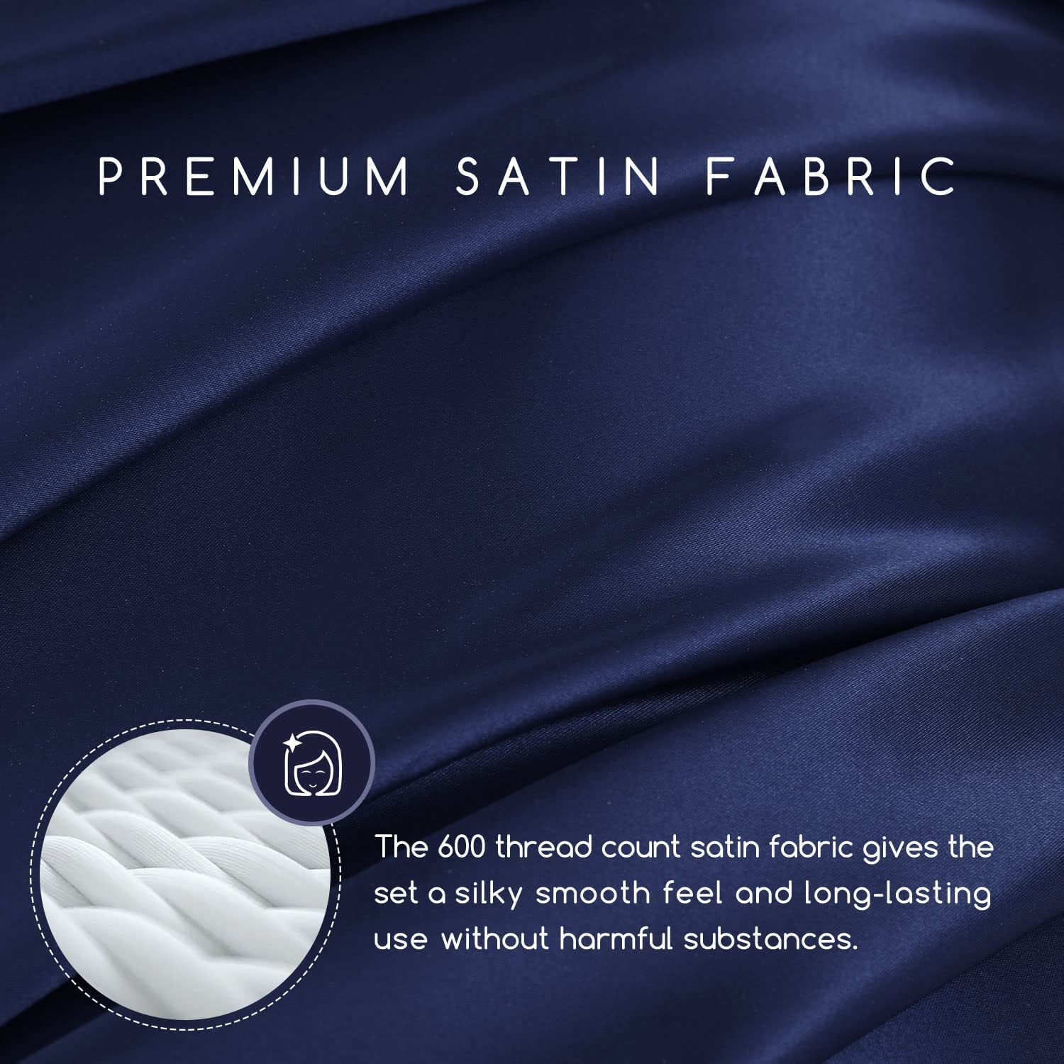 MR&HM satin fitted sheet with 15-inch deep pocket on navy bed