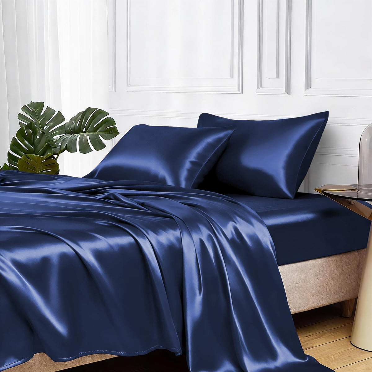 MR&HM satin bed sheets flat sheet close-up showing silky finish for smooth sleep