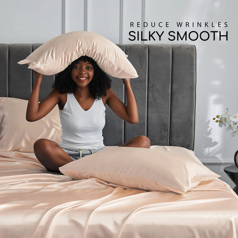 MR&HM satin queen pillowcases showing smooth edges for hair care