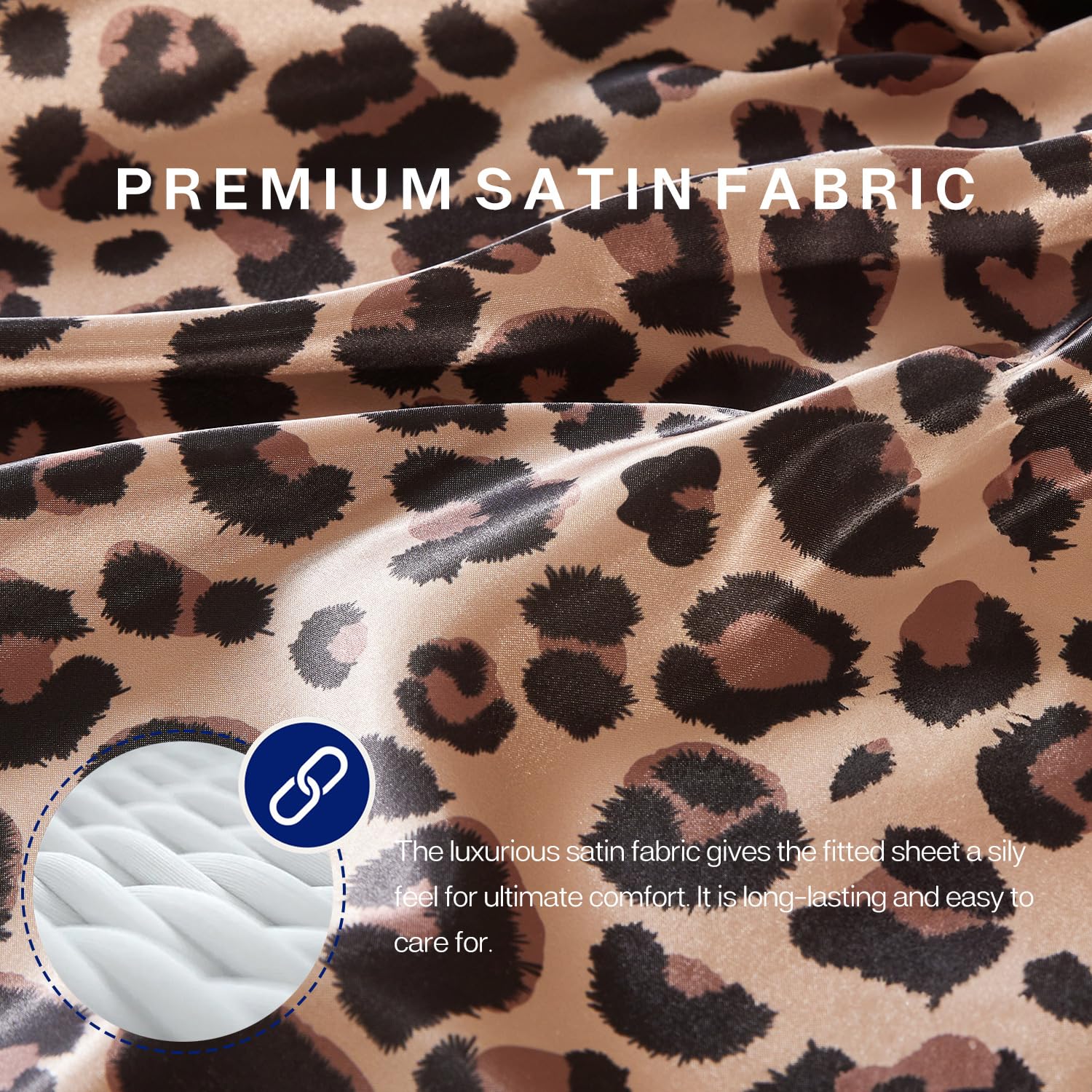 MR&HM brown leopard satin pattern adds stylish touch.