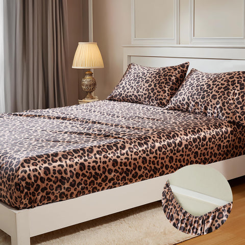 MR&HM satin queen fitted sheet with 15-inch pocket and corner straps to prevent slipping