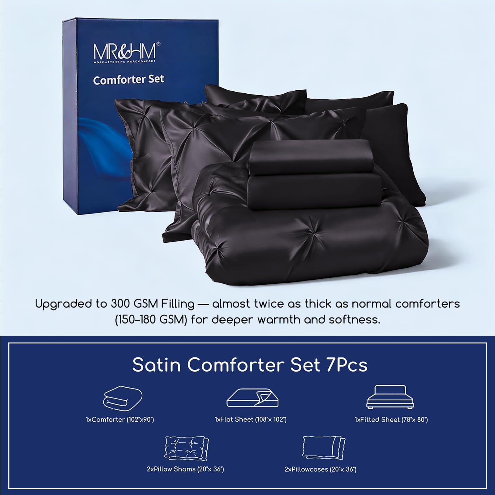 MR&HM satin flat sheet king features silky surface for smooth sleep
