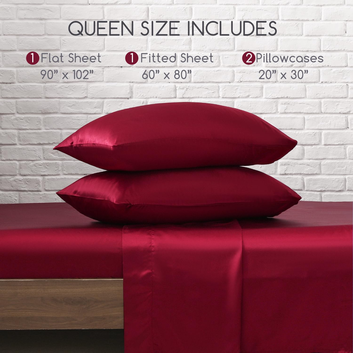 MR&HM satin queen burgundy bedding set packaging for elegant look