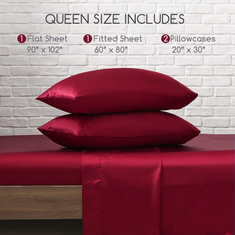 MR&HM satin queen burgundy bedding set packaging for elegant look