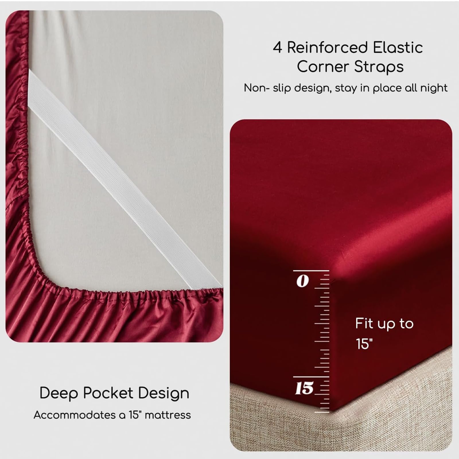 MR&HM satin queen deep-pocket design keeps mattress in place