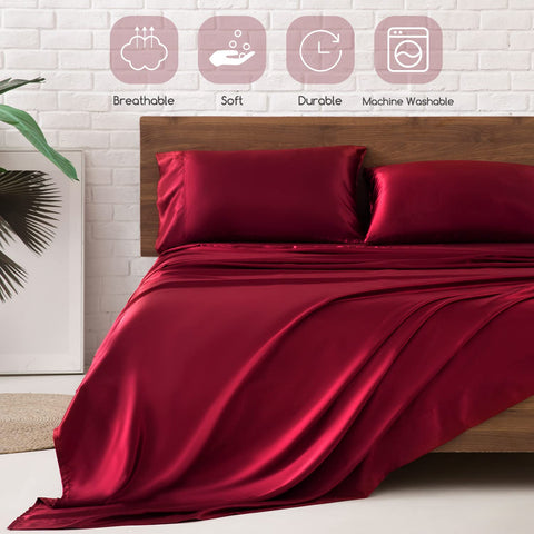 MR&HM satin queen sheets feature reinforced elastic corner straps