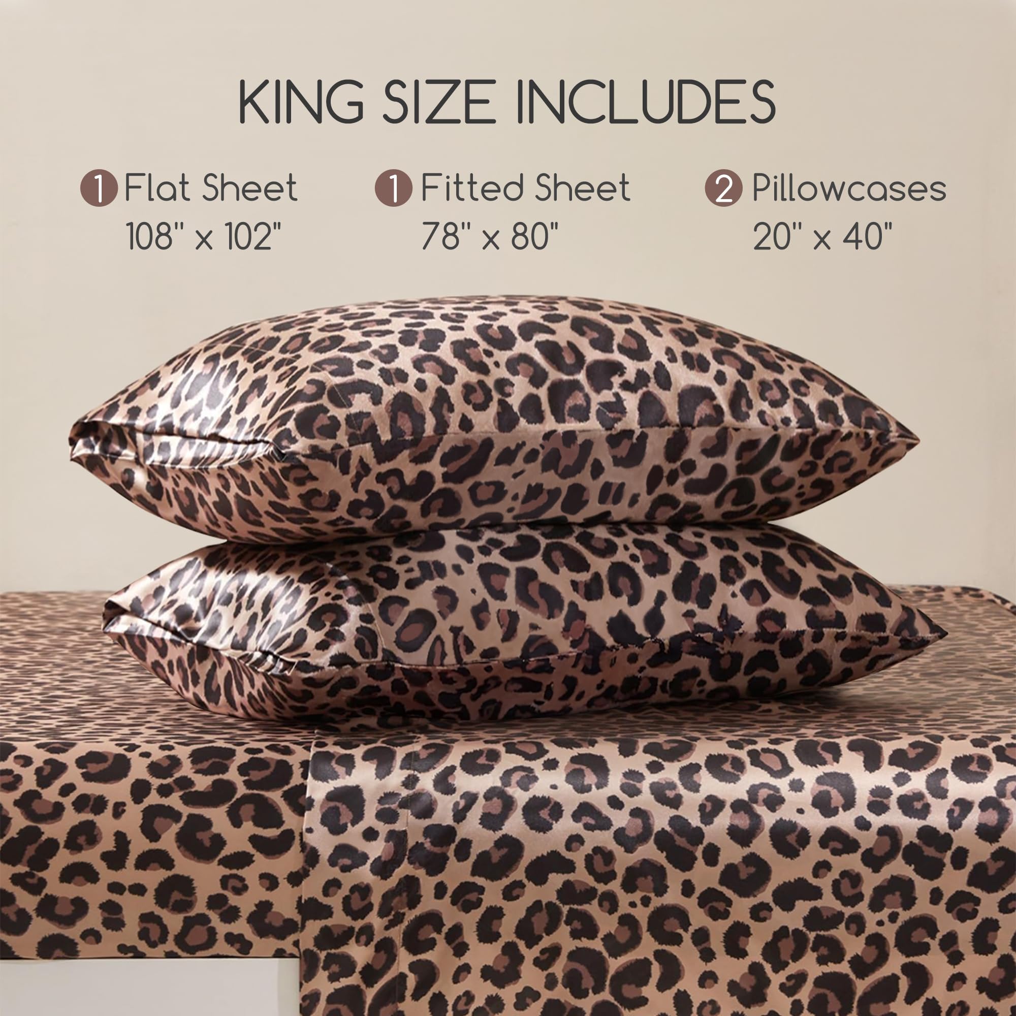 Brown leopard pattern on MR&HM satin sheets adds stylish bed flair