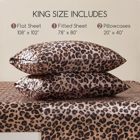 Brown leopard pattern on MR&HM satin sheets adds stylish bed flair