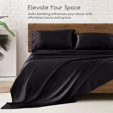 MR&HM satin sheets close-up texture highlighting luxe shine and softness