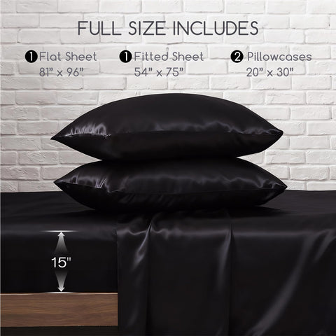 MR&HM satin sheets fit deep-pocket mattresses with a 15-inch pocket