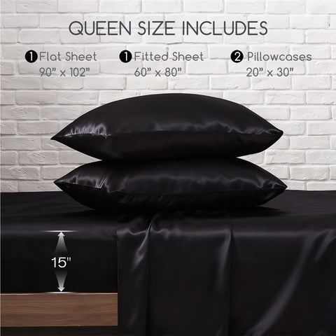 MR&HM satin sheets 4-pcs packaging indicating complete queen set