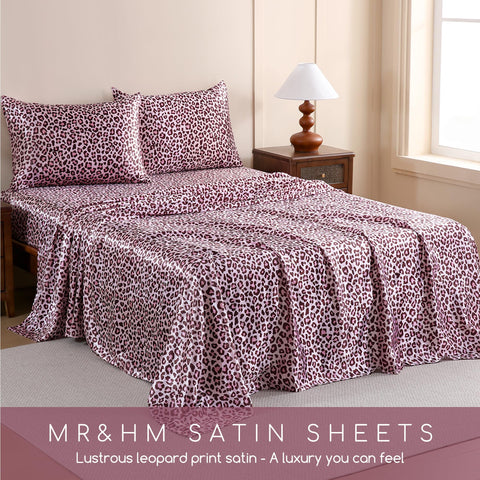 Pink leopard design MR&HM satin sheets add bold bedroom style