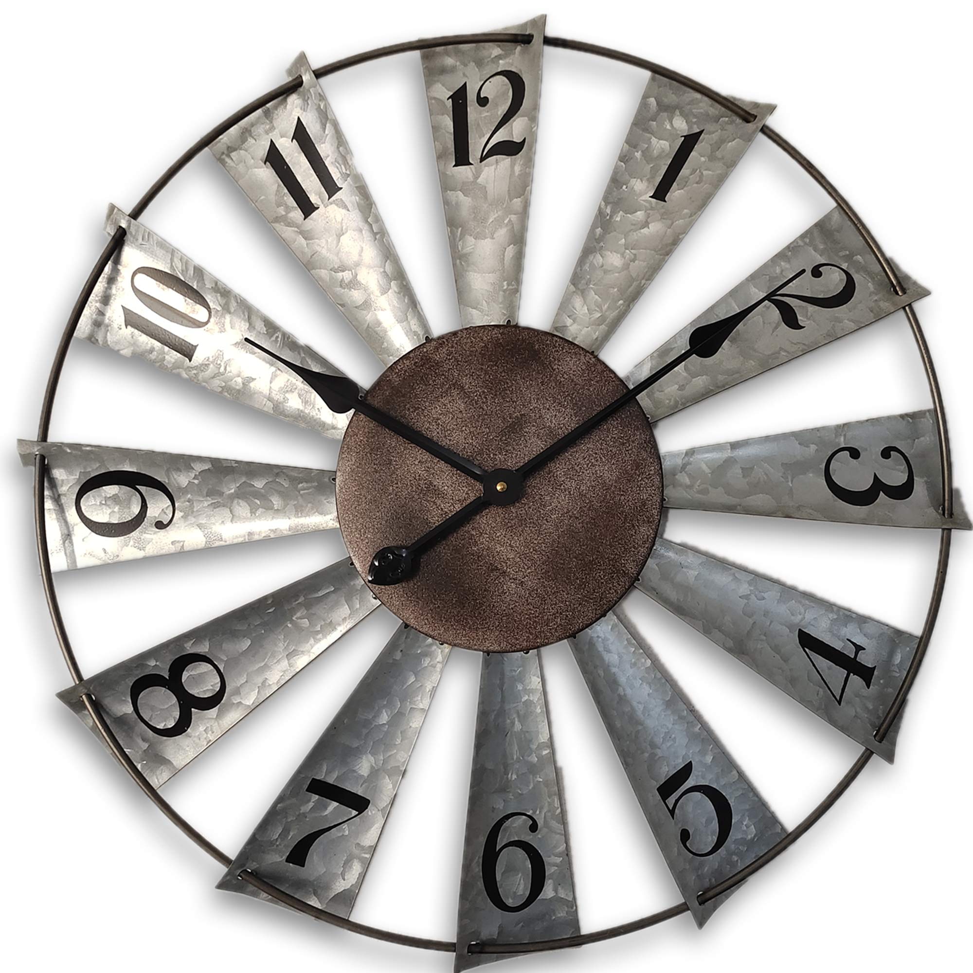 Mrocioa windmill clock front view in distressed metal for rustic spaces