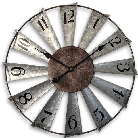 Mrocioa windmill clock front view in distressed metal for rustic spaces