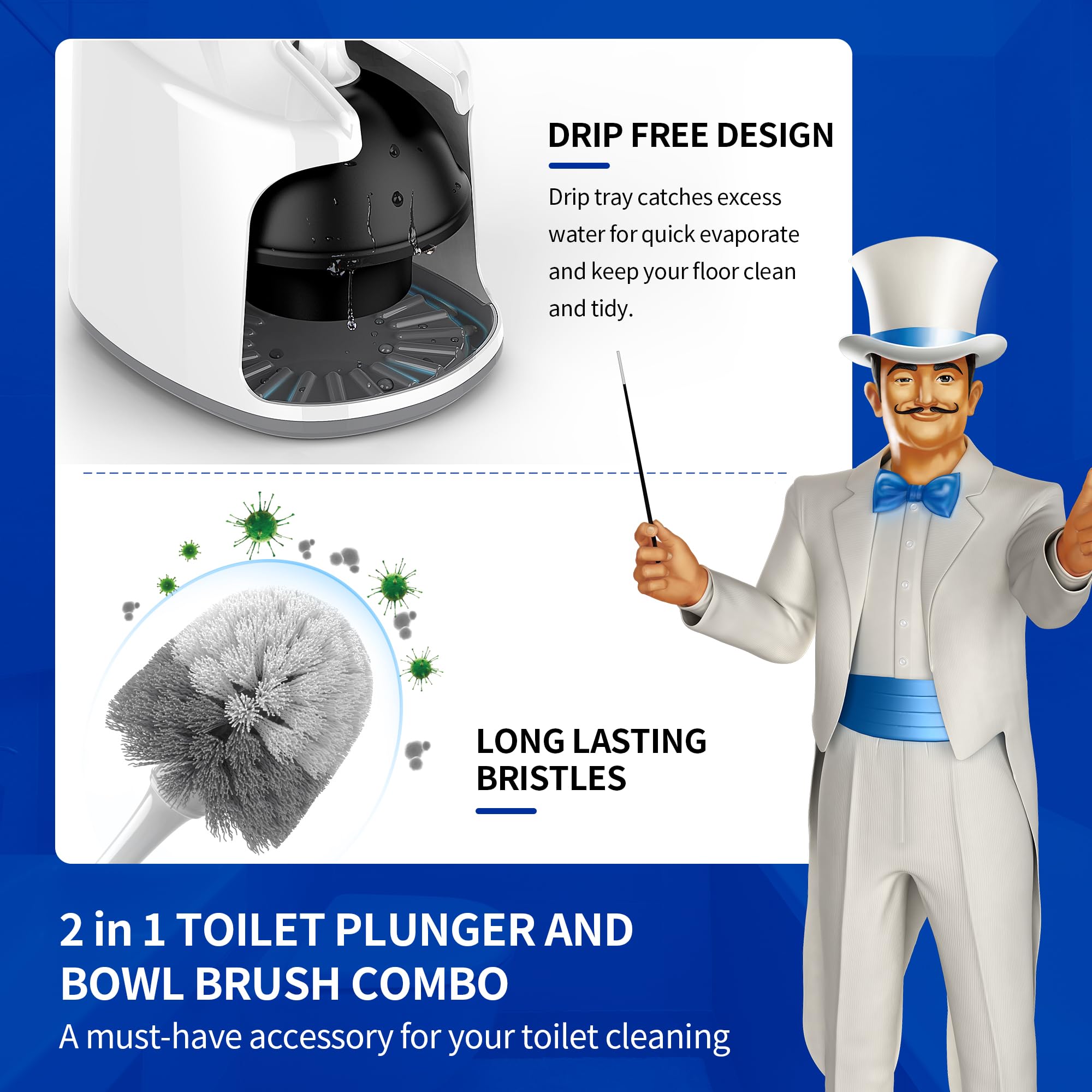 MR.SIGA dense nylon bristles bowl brush cleans under rim effectively