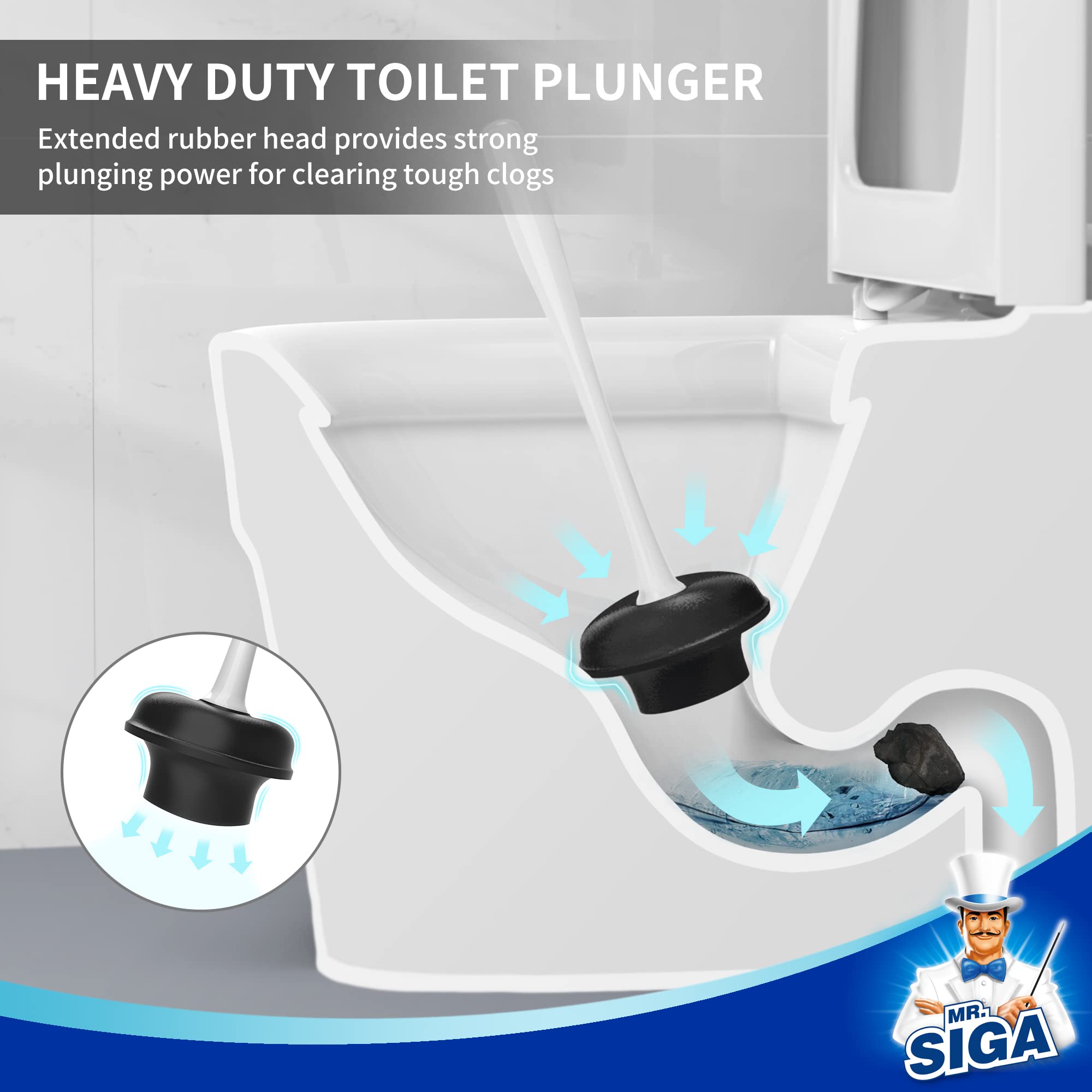 MR.SIGA ergonomic plunger handle provides comfortable grip during use