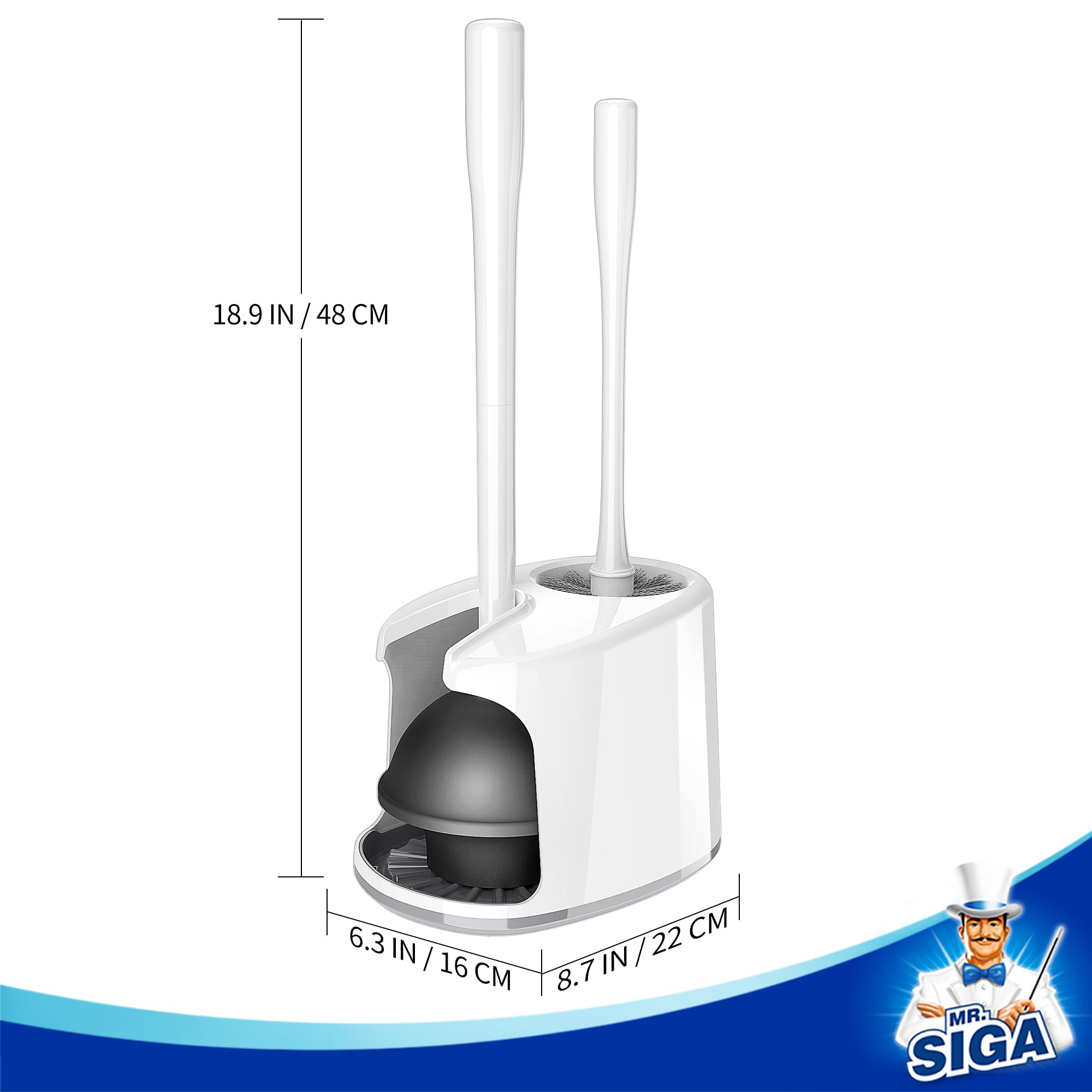 MR.SIGA heavy-duty toilet plunger with rubber suction cup for tough clogs
