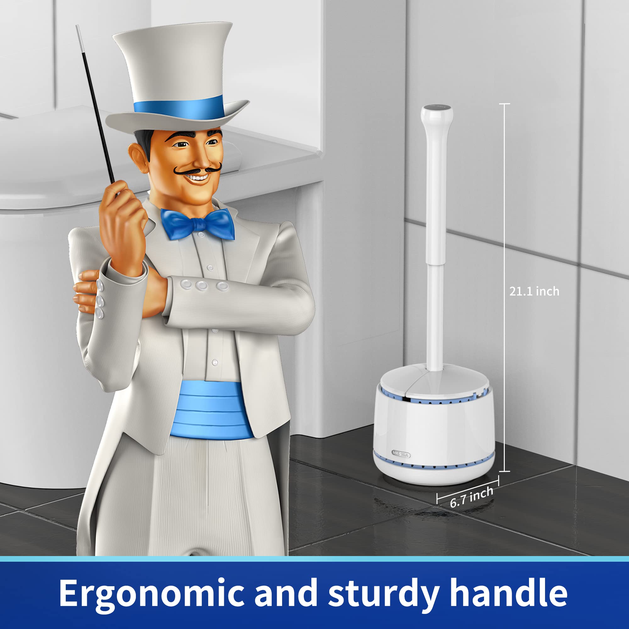 MR.SIGA heavy-duty toilet plunger with suction cup delivers powerful clog clearance.