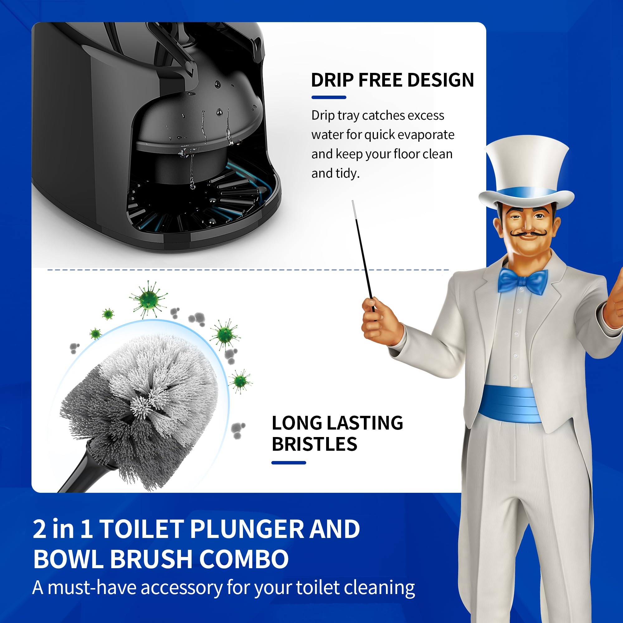 MR.SIGA heavy-duty toilet plunger with powerful suction for tough clogs