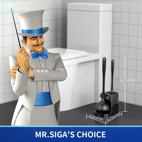 MR.SIGA plunger in use clears clogs in a toilet bowl