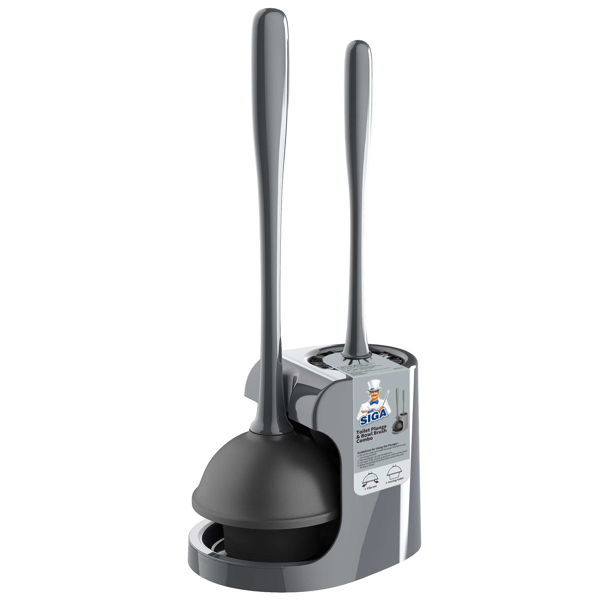 MR.SIGA gray 2-in-1 toilet plunger and bowl brush for bathrooms
